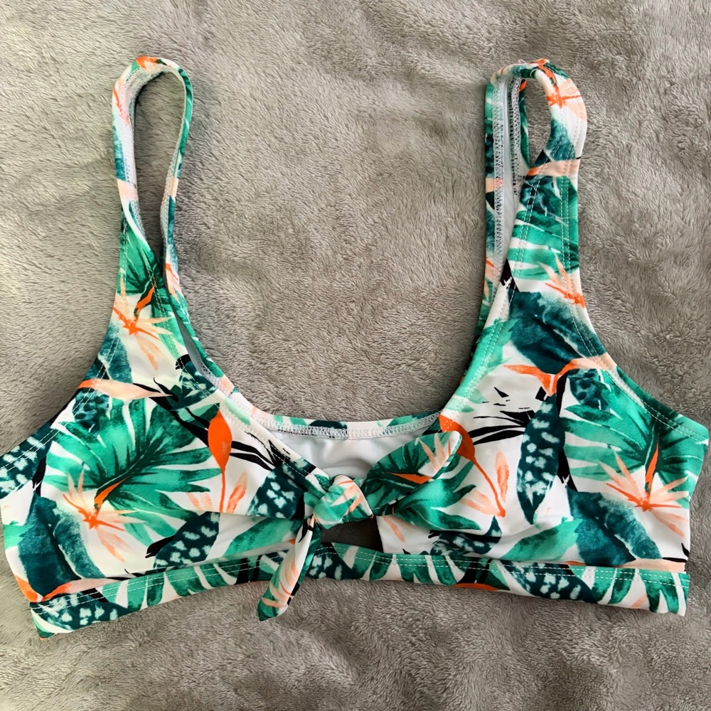 Revamped Green and Orange Tropical Bikini Top